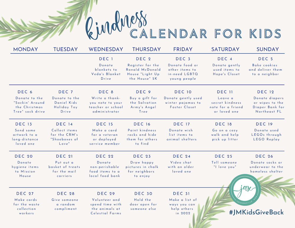 kindness calendar for kids